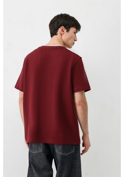 Kısa Kollu Boxy Fit Tişört Bordo