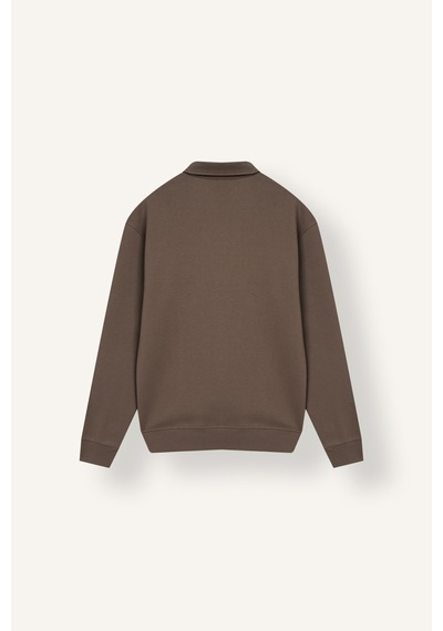 Defacto Pamuklu Regular Fıt Polo Yaka Kalın Kumaş Basic Sweatshirt H1833ax26aubn571 Kahve-bn571