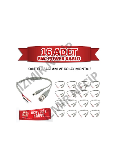16 Adet Bnc Power Güç Kablosu Kamera Güzenlik Sistemi.
