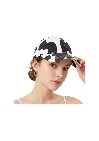 Valkyrie İnek Desenli Kadın Şapka Ayarlanabilir Baseball Cap Siyah Beyaz Spor Günlük Unisex Siyah - Beyaz