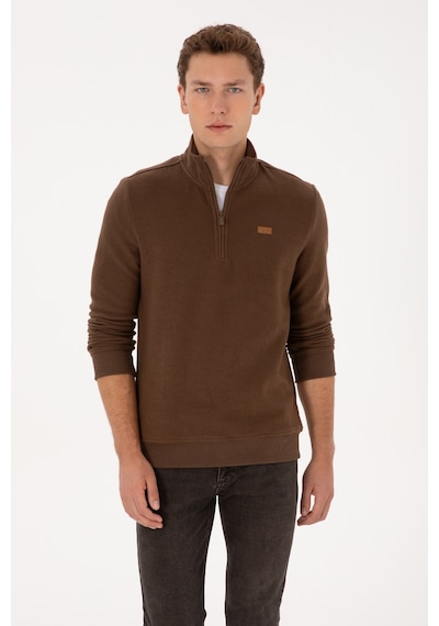 U.S. Polo Assn. Erkek Regular Fit Yarım Fermuarlı Kahverengi Basic Sweatshirt 50313802-VR029
