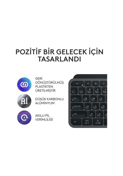 Mx Keys S Kablosuz Klavye, Düşük Profil, Akıcı Hassas Sessiz Yazma, Programlanabilir Tuşlar, Arkadan Aydınlatma,