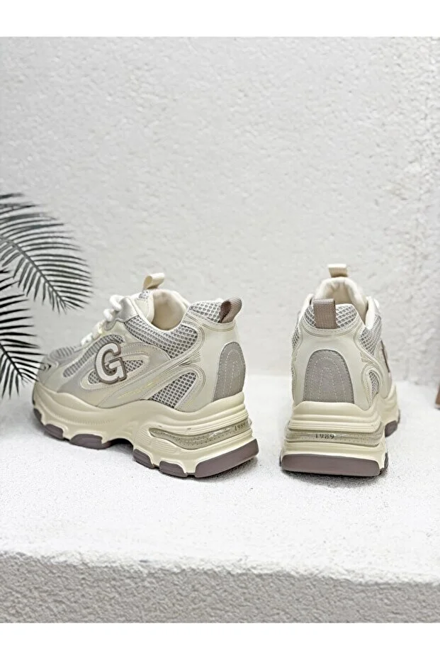 Guja 26y323 Kadın Kalın Taban Simli Sneaker Ayakkabı Bej