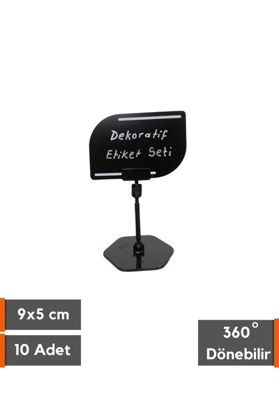 10 Adet Standlı Etiket Tutucu & 9 x 6 CM Silinebilir Siyah Etiket
