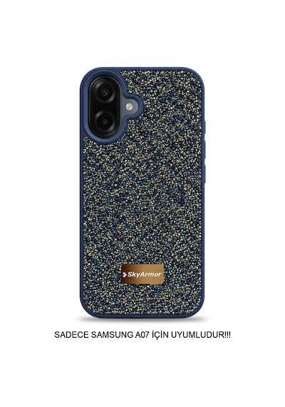 Samsung A07 Uyumlu Kadife İç Yüzey Tasarımlı Taşlı Işıltılı Parlak Pırlanta Kılıf Dia Plus Lacivert
