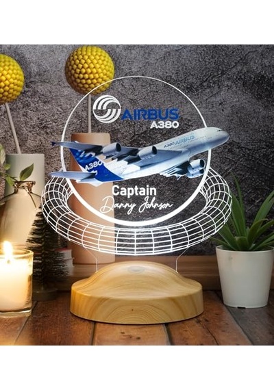 A380 Yolcu Uçağı Renkli Baskılı Kişiye Özel 3d Led Lamba Uçak - Pilot Hediyesi Çok Renkli
