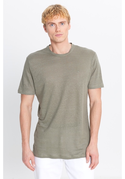 AC&Co / Altınyıldız Classics Erkek Hakı %100 Keten Slim Fit Dar Kesim Bisiklet Yaka Tişört Hakı