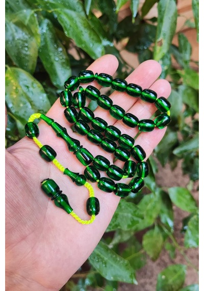 9 x 11 MM Şeffaf Delim Zümrüt Yeşili Katalin Tesbih - Ergin Baran Necef