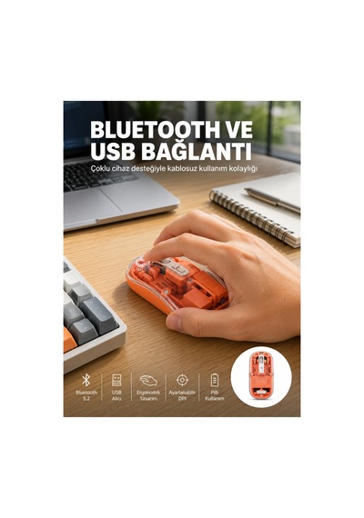 Kablosuz Bluetooth Mouse Şık Ve Sessiz Ofis Tasarımı Yeni Nesil Düz Renk Diğer