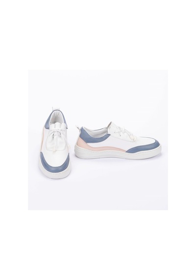 Twoegoist Kadın Hakiki Deri Spor Ayakkabı / Sneakers Beyaz - Mavi - Pembe