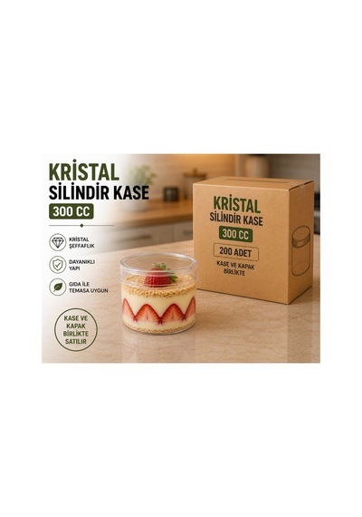 Silindir Kristal Kase + Kapak 200 Adet Şeffaf Plastik Servis Kasesi Şeffaf - 917808977 Şeffaf