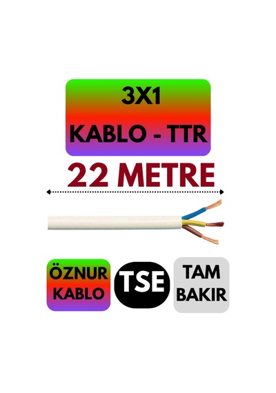 Öznur 3x1 Ttr Kablo Beyaz Metre Seçenekli - 22 Metre