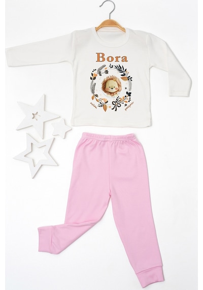 Pia Baby İsme Özel Erkek Çocuk 2 Adet Pijama Takımı %100 Pamuk Penye İsim Baskılı Kişiye Özel Kreş Pijaması Hediye Seti 20377p15pi Krem