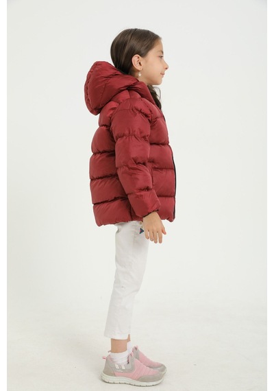 First Steps Kız Çocuk Bordo İçi Polarlı Kapüşonlu Su Geçirmez Rüzgara Dayanıklı Cepli Şişme Kışlık Mont Bordo
