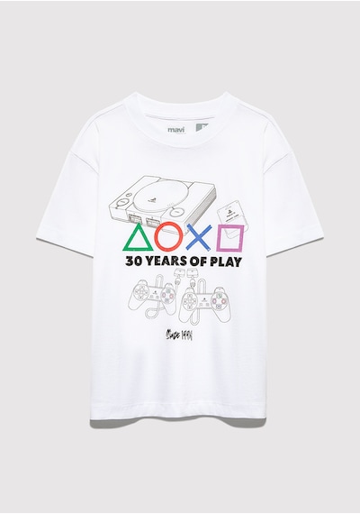 Mavi - Playstation Baskılı Beyaz Tişört 6610423-620 Beyaz