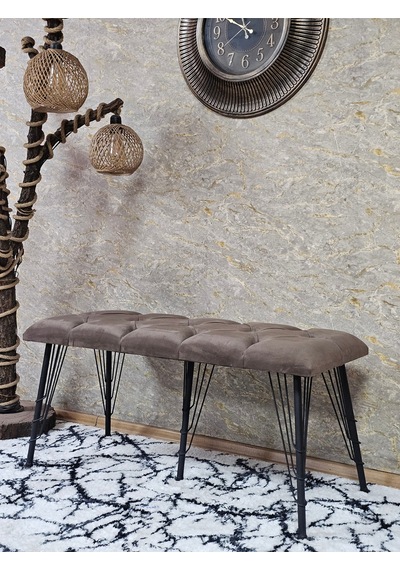 Zafir Metal Siyah Tel Ayaklı 100 Cm Puf Bench - Puf - Bench - Oturak - Mutfak Oturağı - Antre Oturağı Kahverengi