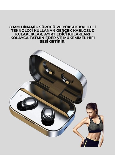 Gerçek Kablosuz Kulaklık Bluetooth 5.0, Şarj Kutulu, Parmak İzi Kontrollü Çok Renkli