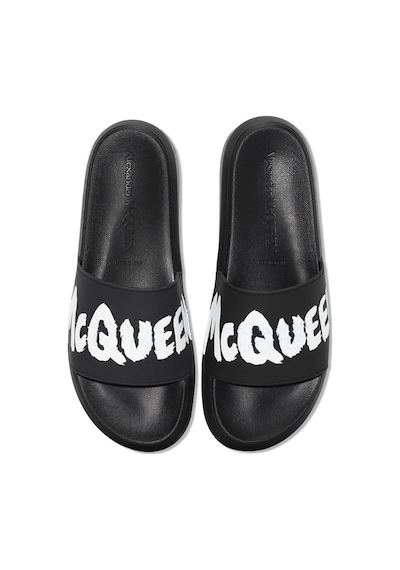 Alexander McQuenn Alexander McQueen Graffiti-logo Slip-on Slides 682490W4QS3 Siyah