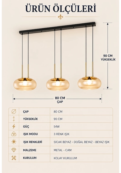 Led Sarkıt Avize 54w 3 Renk Modern Avize Gold Detaylı Mutfak Adası Yemek Masası Salon Avizesi Beyaz