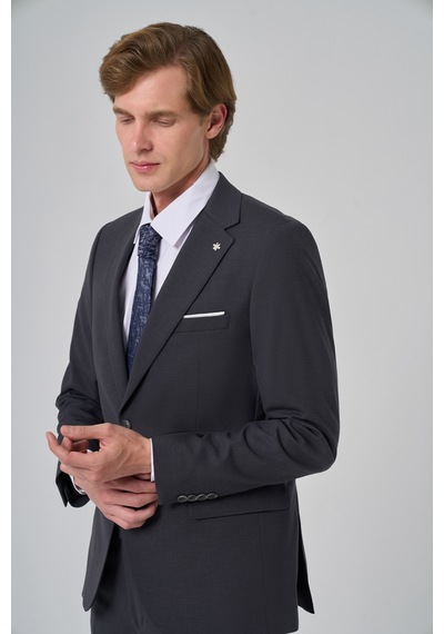 Morven Erkek Füme Yünlü Slim Fit Mono Yaka Takım Elbise 25mc001045050 Füme