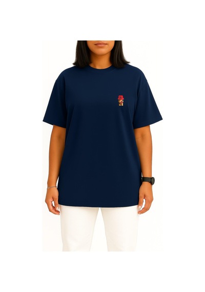 Bahriyeli Collection Oversize Oso Teddy Bear La Los Angeles Cep Ve Sırt Baskılı Unisex T-shirt Lacivert
