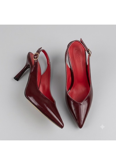 Kindep Park Moda Burnu Kapalı Topuklu 8 Cm Kadın Ayakkabı Bordo