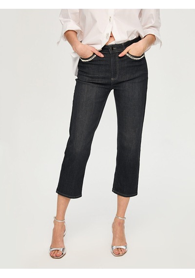 Faik Sönmez Cebi Taş Süslemeli Starıght Fıt Jean Capri S26jcp001 Us26jcp00113 Antrasit