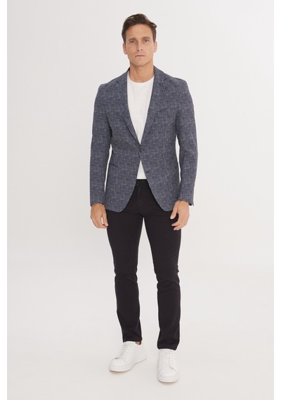 Ac&Co / Altınyıldız Classics Erkek Lacı Slim Fit Dar Kesim Mono Yaka Kazayağı Desenli Ceket Lacı Lacivert