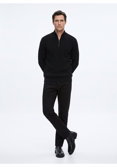 Fabrika Siyah Erkek Bato Slim Fit Fitilli Kazak F6wm-kzk 2036