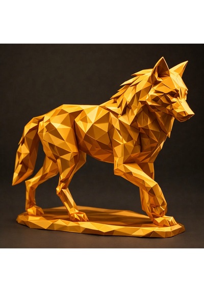 Parlak Bronz Low Poly Kurt Biblo Geometrik Kurt Figürü Modern Masaüstü Dekor
