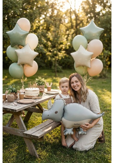 Gri Mat Triceratops Retro Dinozor Folyo Balon 69x40 Cm Dinozor Temalı Çocuk Doğum Günü Parti Süsü Çok Renkli