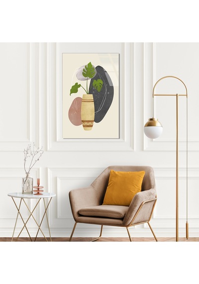 Monstera Yaprağı Ve Vazo Minimalist - Cam Tablo - Deg0570 60 X 90 Cm