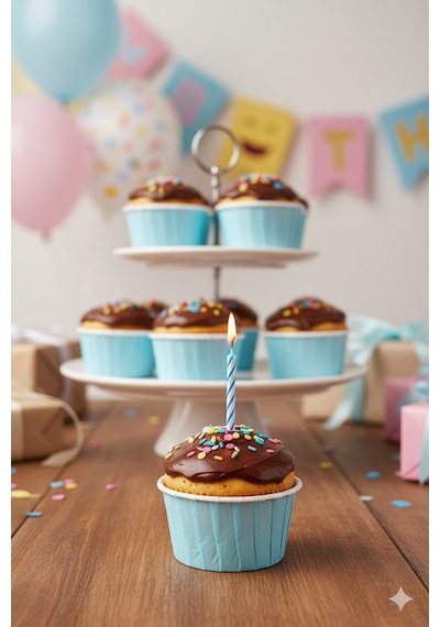 Karton Mavi Cupcake Kapsülü 50'li - Kek Ve Cupcake Sunum Kapsülü Diğer