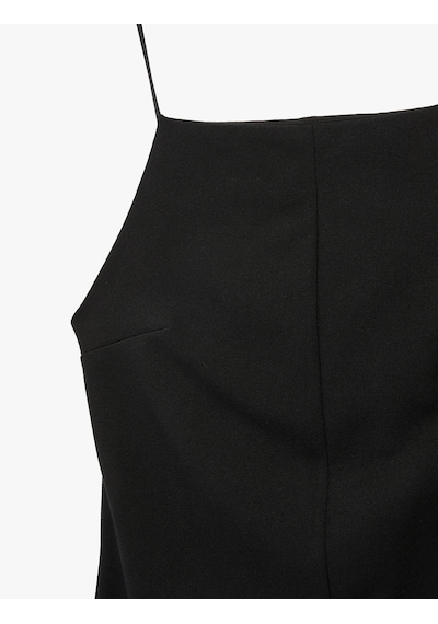 Koton Slim Fit Yırtmaç Detaylı İnce Askılı Halter Yaka Midi Kalem Elbise Siyah 6sak80160ek