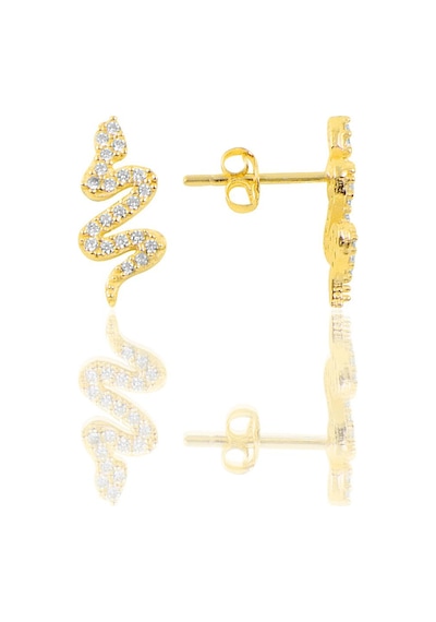 Gümüş Altın Yaldızlı Zirkon Taşlı Yılan Küpe N11.35234