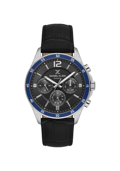 Daniel Klein Dk.1.13973-4 Exclusive Tüm Fonksitonları Aktif 3 Atm Suya Dayanıklı Deri Kordonlu Siyah Erkek Kol Saati Metalik