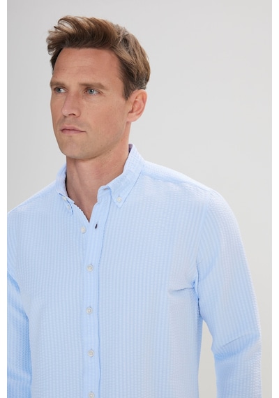 AC&Co / Altınyıldız Classics Erkek Mavı Slim Fit Dar Kesim Düğmeli Yaka %100 Pamuk Gömlek - Mavi