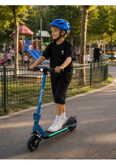 Kx-03 Onvo 200 W Elektrıklı Çocuk Mavı Scooter - Kasklı Mavi