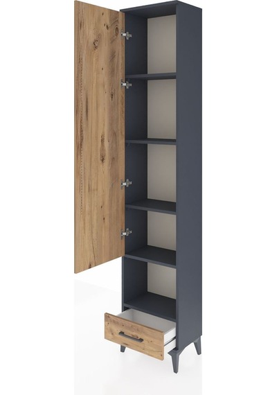 Arges Dolap 5 Raflı Tek Çekmeceli Tek Kapaklı 44x30x221 Antrasit-çam Antrasit