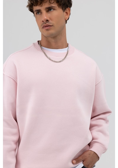 Vamos Basic Bisiklet Yaka Oversize Sweatshirt Pembe