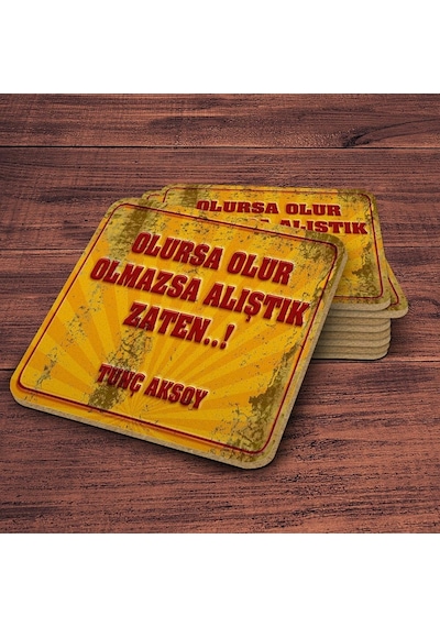 Kişiye Özel Retro Sokak Tabelası Tasarımlı Ahşap Bardak Altlığı Duvar Yazılı 3 4 Adet Çok Renkli