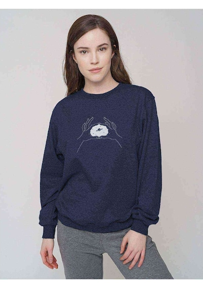 Satürn Of Space Baskılı Indigo Mavi Kadın Sweatshirt