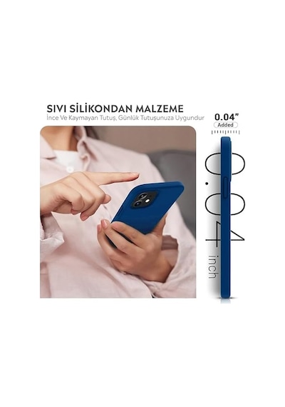 İphone Kılıf İnce Sıvı Silikon 3 Katmanlı Tam Kaplamalı Yumuşak Jel Kauçuk Kılıf Kapak Parlak Lacivert, İphone 11