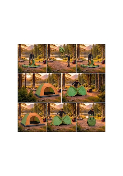 Buffer 4 Kişilik Yarı Otomatik Kamp Çadırı Suya Dayanıklı, Hızlı Kurulumlu Outdoor Aile Çadırı, D Yeşil