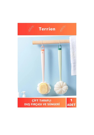 Home Serisi Kullanışlı Ahşap Saplı Pratik Şık Çift Taraflı Banyo Cilt Bakımı Duş Fırçası Ve Süngeri Çok Renkli