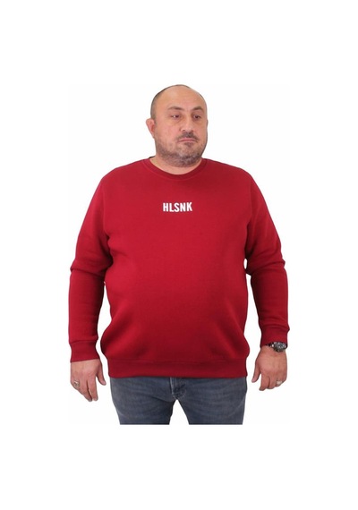 Starbattal Erkek Büyük Beden Sıfır Yaka Sweat Hlsnk 23204 Bordo-Bordo