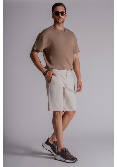 Braccas Erkek Yandan Cepli Klasik Bel Slim Fit Chino Şort Bej Bej