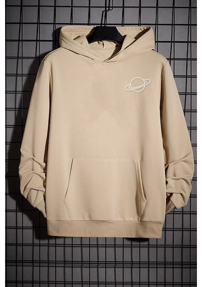 Uyguntarz Unisex Saturn Baskılı Sweatshirt Bej