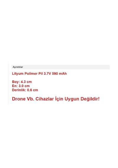 Lityum Polimer Pil 3.7V 590 Mah
