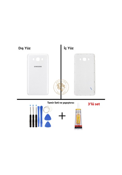 Samsung Galaxy J7 2016 J710 Beyaz Renk Arka Kapak + Tamir Seti + B7000 Yapıştırıcı Arka Cam Batarya Kapağı Pil Kapağı Lazer Kesim Back Cover Galaxy J7 2016 Uyumlu 40077424